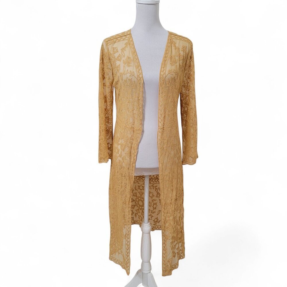 Miss Chievous Size M Golden Yellow (Deep Goldenrod) Kimono Duster Lace Embroider